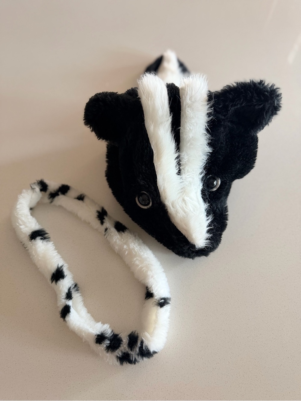 Black & White Plush Skunk Hat- Soft Animal Plush